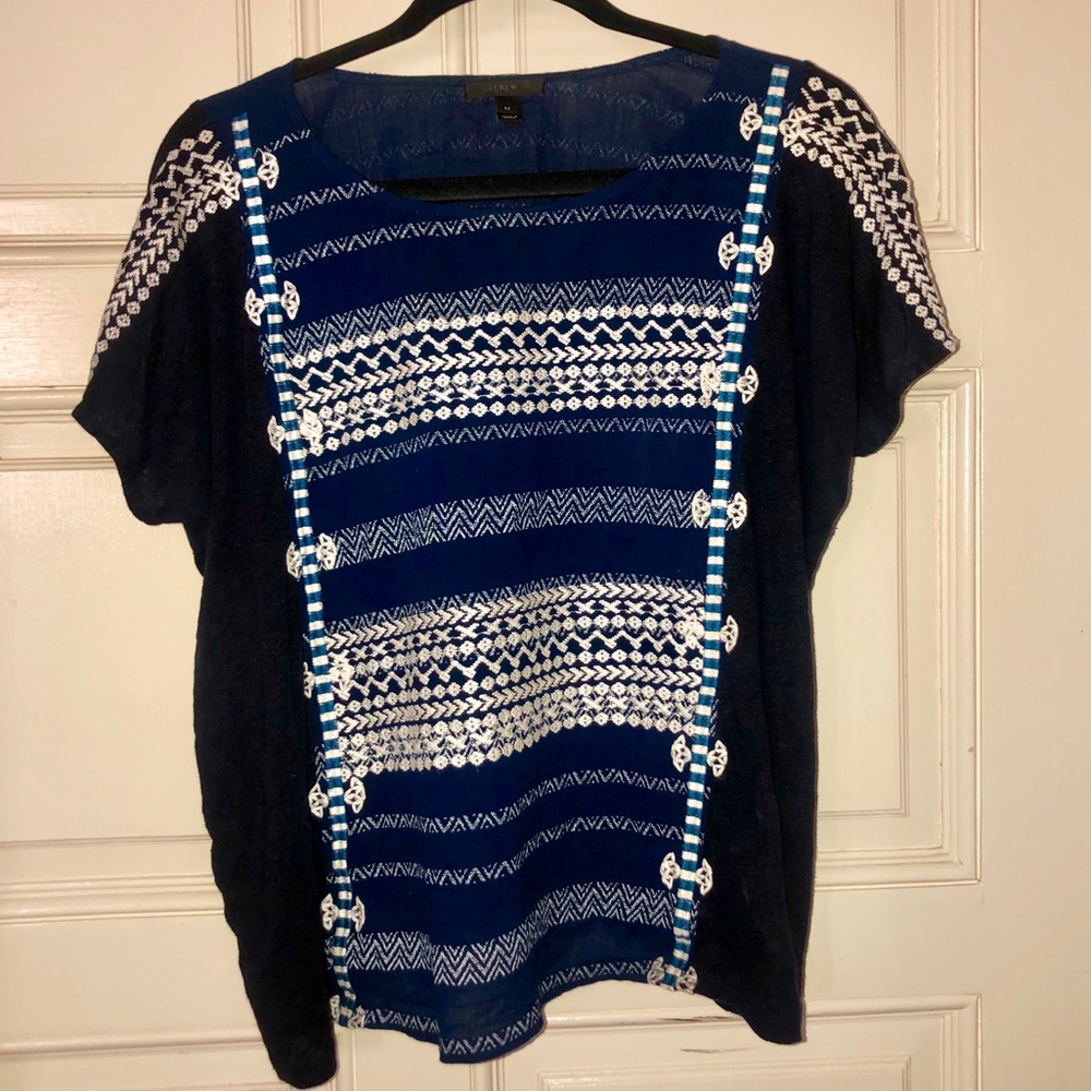 J. Crew Blue Striped Linen Tee Size Medium